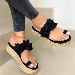 Black floral sandals